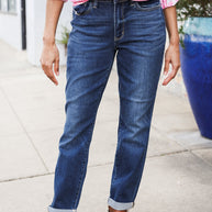 Judy Blue Mid Rise Cuffed Boyfriend Straight Leg Jeans
