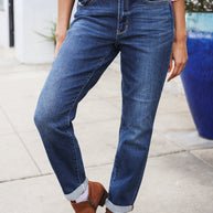 Judy Blue Mid Rise Cuffed Boyfriend Straight Leg Jeans