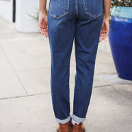 Judy Blue Mid Rise Cuffed Boyfriend Straight Leg Jeans