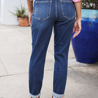 Judy Blue Mid Rise Cuffed Boyfriend Straight Leg Jeans