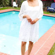 Diva Dreams White Accordion Pleated Lace Square Neck Dress