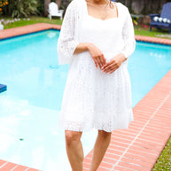 Diva Dreams White Accordion Pleated Lace Square Neck Dress