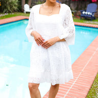 Diva Dreams White Accordion Pleated Lace Square Neck Dress