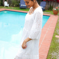 Diva Dreams White Accordion Pleated Lace Square Neck Dress