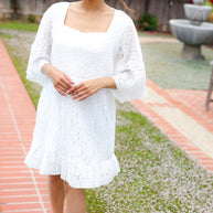 Diva Dreams White Accordion Pleated Lace Square Neck Dress