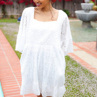 Diva Dreams White Accordion Pleated Lace Square Neck Dress