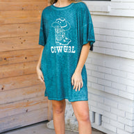Emerald Cotton Blend COWGIRL Graphic Long Tee
