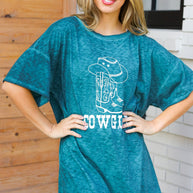 Emerald Cotton Blend COWGIRL Graphic Long Tee