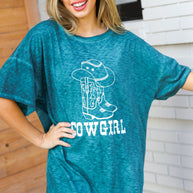 Emerald Cotton Blend COWGIRL Graphic Long Tee