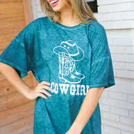 Emerald Cotton Blend COWGIRL Graphic Long Tee
