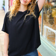 Be Bold Black Crinkle Texture Pocketed Dolman Top