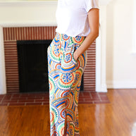 Multicolor Mandala Smocked Waist Side Slit Palazzo Pants