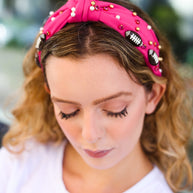 Fuchsia Stone & Gem Football Embellished Top Knot Headband