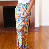 Multicolor Mandala Smocked Waist Side Slit Palazzo Pants