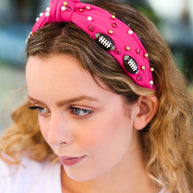Fuchsia Stone & Gem Football Embellished Top Knot Headband