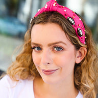 Fuchsia Stone & Gem Football Embellished Top Knot Headband