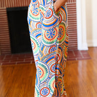 Multicolor Mandala Smocked Waist Side Slit Palazzo Pants