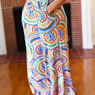 Multicolor Mandala Smocked Waist Side Slit Palazzo Pants