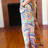 Multicolor Mandala Smocked Waist Side Slit Palazzo Pants