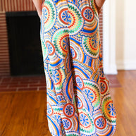 Multicolor Mandala Smocked Waist Side Slit Palazzo Pants