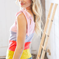 Pink/Lavender Waffle Thermal Color Block Slim Fit Top