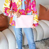 Blush Faux Leather Handle Zipper Clutch