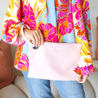 Blush Faux Leather Handle Zipper Clutch