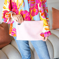 Blush Faux Leather Handle Zipper Clutch