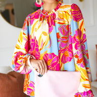 Blush Faux Leather Handle Zipper Clutch