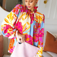 Blush Faux Leather Handle Zipper Clutch