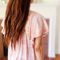 Blush Paisley Floral Yoke Tie Neck Top