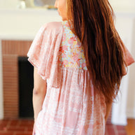 Blush Paisley Floral Yoke Tie Neck Top