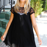 Black Embroidered Lace Yoke Fit & Flare Dress
