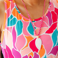 Pink Rope Iridescent Shell Feather Necklace