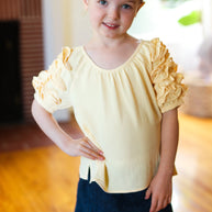 Kids Lovely Lemon Ruffle Sleeve Side Slit Top