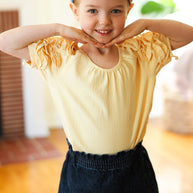 Kids Lovely Lemon Ruffle Sleeve Side Slit Top