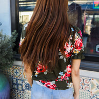 Flower Power Moss Green Floral Print Ruffle Puff Sleeve Top