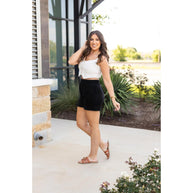 Ready to Ship | The Chrissy - Black Fleece Shorts with Pockets