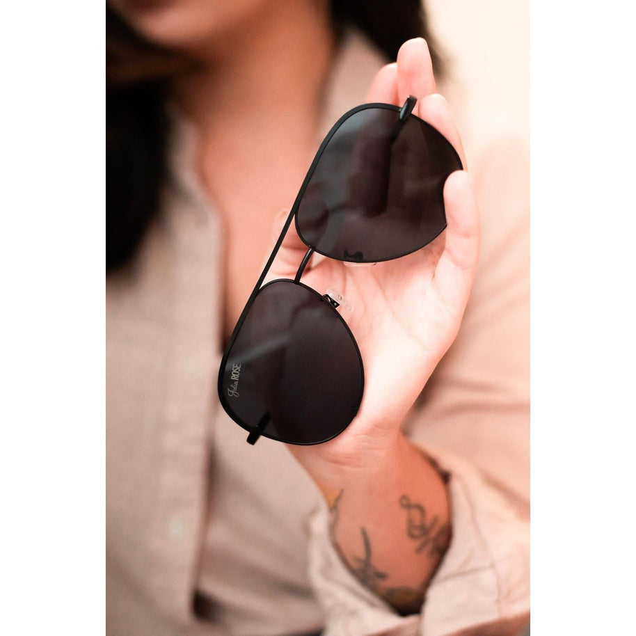 Ready to Ship | The Alex  Black/Black - High Quality Unisex Aviator Sunglasses