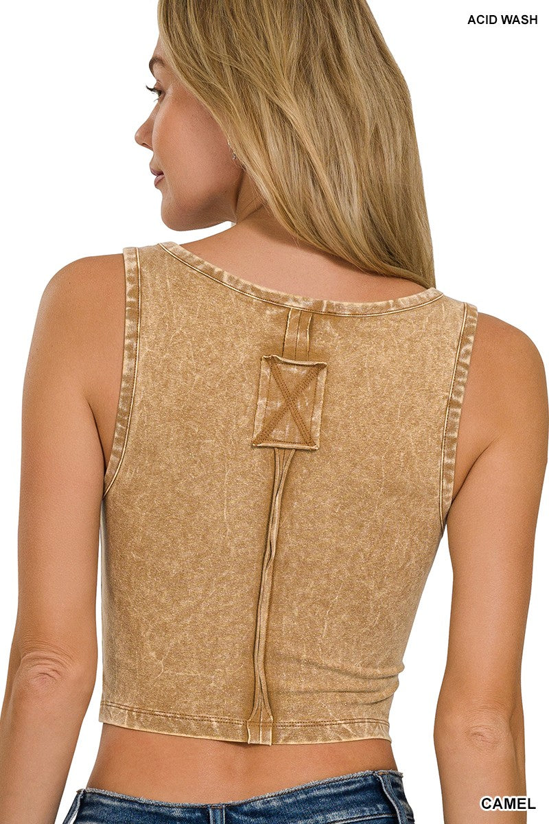 rts: Zenana WASHED COTTON V-NECK SLEEVELESS Tank