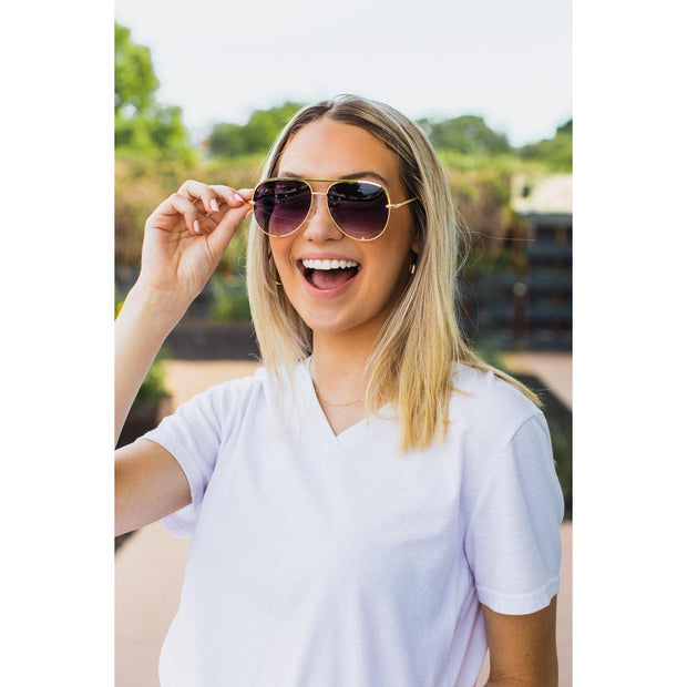 Ready to Ship  | The Alex Gold/Gray- High Quality Unisex Aviator Sunglasses