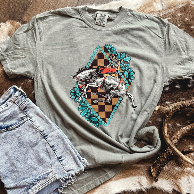 Diamond Turquoise Rodeo Bronc Graphic Tee