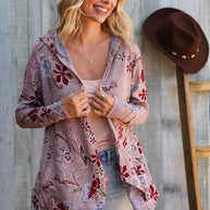 Find Love Bronze Long Sleeve Floral Print Open Cardigan Hoodie