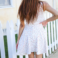 Beautiful You Ivory Checker & Floral Print Ribbon Tie Sleeveless Dress