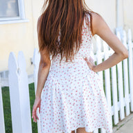 Beautiful You Ivory Checker & Floral Print Ribbon Tie Sleeveless Dress