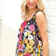 Flower Power Black Sleeveless Babydoll Bow Tie Top