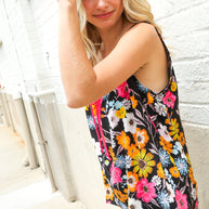 Flower Power Black Sleeveless Babydoll Bow Tie Top