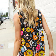 Flower Power Black Sleeveless Babydoll Bow Tie Top