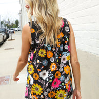 Flower Power Black Sleeveless Babydoll Bow Tie Top