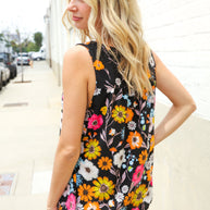 Flower Power Black Sleeveless Babydoll Bow Tie Top